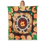 Homemissing Campfire Fleece Throw Blanket Baby 30x40Inch Kids Tree Stump Sherpa Blanket Plush Fuzzy for Boys Girls Fun Woodland Campsite Summer Happy Camping Warm Cozy Soft Brown Yellow Green