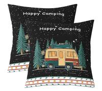 Homemissing Camping Square Cushion Covers Set of 2 for 40x40cm Tent Reversible Throw Pillow Covers Camper Accessories for Travel Trailers Pillow Covers RV Camping Earth Black