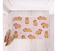 Homemissing Capybara Bathroom Rugs Pink Brown Bath Mats Pink Bow Accent Bathroom Accessories Cute Pet Floor Doormats 20x32Inch Watercolor Animal Texture Soft Microfiber