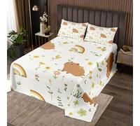 Homemissing Capybara Bedspread 3 Pieces King Size Rainbow Pattern Coverlet Set Soft Cozy Yellow Wildflower Lightweight Quilted Coverlet for All Season Rustic Wildlife Botanical Bee Animal Theme