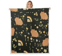 Homemissing Capybara Sherpa Throw Blanket for Couch Rainbow Pattern Super Soft Cozy Fleece Botanical Bee Animal Theme Blanket for Winter, Plush Throw Yellow Wildflower 40x50Inch Rustic Wildlife
