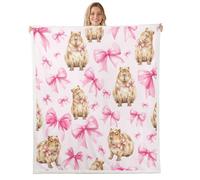 Homemissing Capybara Throw Blanket Cute Capybara Soft Fleece Sherpa Cozy Fuzzy Plush Warm Pink Bow Accent Fuzzy Plush Throw Watercolor Animal Baby 30x40Inch Cute Pet for Bed Couch Living Room