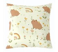 Homemissing Capybara Throw Pillow Covers 1 Pcs Rainbow Pattern Square Cushion Covers Yellow Wildflower Pillow Case Botanical Bee Animal Theme Cushion Case for Couch Sofa Rustic Wildlife 45x45cm