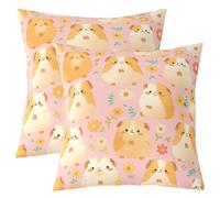 Homemissing Capybara Throw Pillow Covers Set of 2 Guinea Pig Decorative Pillowcase Cute Cavy Cushion Covers for Sofa Couch Bed Cartoon Animal Floral Cushion Case Home Decor 60x60cm