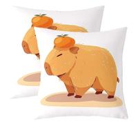 Homemissing Capybara Throw Pillow Covers Set of 2 Orange Fruit Cushion Case Summer Theme Decor Pillowcase Rustic Wildlife Indoor Outdoor Cartoon Animal Pattern Super Soft 40x40cm
