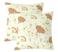 Homemissing Capybara Throw Pillow Covers Set of 2 Rainbow Pattern Square Yellow Wildflower Pillow Case Botanical Bee Animal Theme Cushion Case for Couch Sofa Rustic Wildlife Bedroom Decor 50x50cm