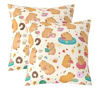 Homemissing Capybara Throw Pillow Covers Set of 2 Summer Theme Square Cushion Covers Heart Pattern Pillow Case Star Print Cushion Case for Couch Sofa Cute Animal Bedroom Decor 60x60cm