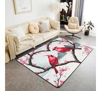 Homemissing Cardinal Birds Area Rug 100 * 150cm Kids Christmas Romantic Living Room Rugs for Bedroom for Boys Girls Red Birds Decor Carpet Indoor Floor Mat Polyester