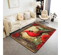 Homemissing Cardinal Birds Area Rug 150 * 200cm Kids Christmas Romantic Rose Living Room Rugs for Bedroom for Boys Girls Red Birds Cute Decor Carpet Indoor Floor Mat Polyester