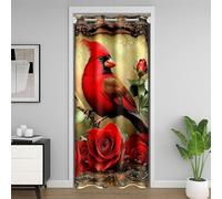 Homemissing Cardinal Birds Door Curtain for Doorway Privacy 86x203cm Kids Christmas Romantic Rose Closet Cover Red Birds Cute Room Divider Curtain Microfiber