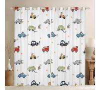 Homemissing Cars Cartoon Blackout Curtains(30%-50%) Cartoon Cars Bus Print Window Curtains Transport Vehicles Cars Window Dreapes for Kids Boys Traffic Vehicles Window Treatments W66*L72