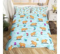 Homemissing Cartoon Capybara Duvet Cover Funny Cute Capybara Bedding Set Brown Capybara Animal Comforter Cover Floral Capybaras Decor Kawaii Bedspread Cover With 1 Pillow Case Single