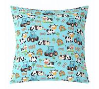 Homemissing Cartoon Cow Throw Pillow Covers 1 Pcs Farm Animal Cushion Case Tractor Decor Pillowcase Rustic Farmhouse Indoor Outdoor Blue Super Soft 45x45cm