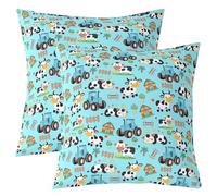Homemissing Cartoon Cow Throw Pillow Covers Set of 2 Farm Animal Cushion Case Tractor Decor Pillowcase Rustic Farmhouse Indoor Outdoor Blue Super Soft 55x55cm