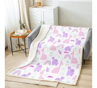 Homemissing Cartoon Dino Sherpa Blanket Pink Purple Dinosaur Fleece Throw Blanket Cute Rainbow Jungle Dino Plush Blanket for Kids Boys Girls Wildlife Fuzzy Blanket Lightweight Single50x60Inch