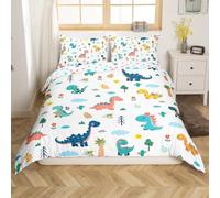 Homemissing Cartoon Dinosaurs Duvet Cover Set Single Size For Kids Boys Girls Cute Colorful Dino Bedding Set Jungle Dino Animal Bedding Room Decor Reversible Bedspread Cover with 1 Pillowcase 2Pcs