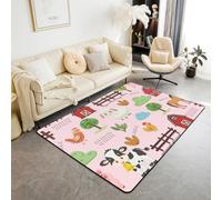 Homemissing Cartoon Farm Cow Sheep Pig Area Rug 100 * 150cm Polyester Cartoon Farmhouse Pink Living Room Rugs for Bedroom Rustic Decor Carpet Animal Nature Indoor Floor Mat Soft Non-slip