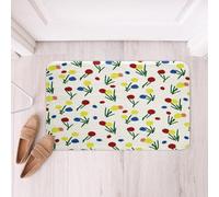 Homemissing Cartoon Floral Bathroom Rugs Red Yellow Green Flower Bath Mats Microfiber Line Drawing Bathroom Accessories Kawaii Flower Floor Doormats Non-Slip 16x24Inch Soft