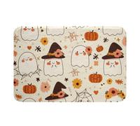 Homemissing Cartoon Ghost Printed Bathroom Rugs Happy Halloween Bath Mats Retro Floral Boho Bathroom Accessories Pumpkin Floor Doormats 20x32Inch Groovy Flower Soft Microfiber