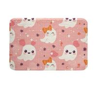 Homemissing Cartoon Ghost Printed Bathroom Rugs Microfiber 16x24Inch Pink Halloween Bath Mats Non-Slip Horror Theme Bathroom Accessories Witchcraft Floor Doormats Soft Door Mat