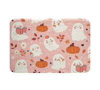 Homemissing Cartoon Ghost Printed Bathroom Rugs Pink Halloween Bath Mats Microfiber Pumpkin Bathroom Accessories Horror Theme Floor Doormats Non-Slip 16x24Inch Soft