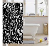 Homemissing Cartoon Ghost Printed Shower Curtain for Bathroom Decor Black White Bath Curtain Happy Halloween Accessories Horror Theme Waterproof Polyester Fabric for Stalls Bathtubs 180x200cm