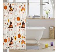 Homemissing Cartoon Ghost Printed Shower Curtain for Bathroom Decor Happy Halloween Bath Curtain Retro Floral Boho Accessories Pumpkin Waterproof Polyester Fabric for Stalls Bathtubs 180x200cm