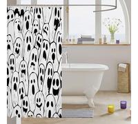 Homemissing Cartoon Ghost Printed Shower Curtains Happy Halloween Bathroom Curtain for Kids Horror Theme Bathroom Accessories Black White Waterproof Polyester Fabric for Stalls Bathtubs 180x200cm