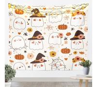 Homemissing Cartoon Ghost Printed Tapestry Happy Halloween Wall Art for Living Room Bedroom Retro Floral Boho Wall Hanging Blanket Pumpkin Home Decor Large Large 58x79 Inch Groovy Flower