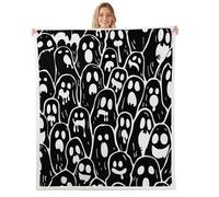 Homemissing Cartoon Ghost Printed Throw Blanket Black White Soft Fleece Sherpa Cozy Fuzzy Plush Warm Happy Halloween Fuzzy Plush Throw Horror Theme 40x50Inch Witchcraft for Bed Couch Living Room