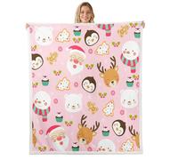 Homemissing Cartoon Santa Claus Penguin Fleece Throw Blanket Single 50x60Inch Kids Pink Christmas Sherpa Blanket Plush Fuzzy for Boys Girls Teens Xmas Tree Warm Cozy Soft Snowflake Room Decor