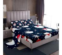 Homemissing Cartoon Snowman 4 Pieces Sheet with 16 Inch Deep Pockets Santa Claus Bedding for Kids Boys Girls Teens Room Decor Snowflake Bed Sheets Set King Size Blue Red 4Pcs Soft Microfiber