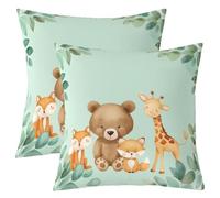 Homemissing Cartoon Zoo Throw Pillow Covers Set of 2 Cute Animals Cushion Covers Safari Animals Pillow Case for Couch Sofa Cushion Case Kids Boys Girls Bedroom Decor 55x55cm