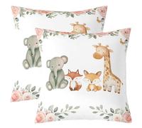 Homemissing Cartoon Zoo Throw Pillow Covers Set of 2 Cute Animals Square Cushion Covers Safari Animals Pillow Case Cushion Case for Couch Sofa Bedroom Decor 60x60cm