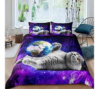 Homemissing Cat Bedding Set for Girls Boys Children Outer Space Comforter Cover Galaxy Pet Cat Duvet Cover Room Decor Purple Blue Starry Sky Bedding & Linen Single Size Bedding 2Pcs
