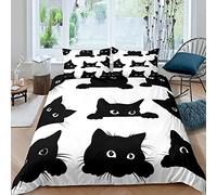 Homemissing Cat Duvet Cover Set Black Pet Cat Bedding Set for Kids Boys Girls Cute Animal Print Comforter Cover Lovely Funny Cat Black Bedding & Linen Room 3Pcs Double Size,Zipper