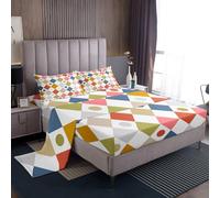Homemissing Checkered Bed Sheets Set Single Size For Kids Boys Girls Groovy Geometric Bedroom Decor Neutral Aesthetic Plaid 3Pcs with 1 Pillowcase Diamond Grid Bedding