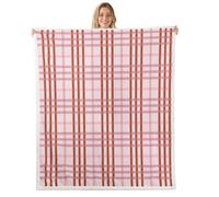 Homemissing Checkered Plaid Throw Blanket Stripe Line Soft Fleece Sherpa Cozy Fuzzy Plush Warm Geometric Retro Neutral Fuzzy Plush Throw Vintage Aesthetic Double 60x79Inch for Bed Couch Living Room