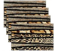 Homemissing Cheetah Leopard Stripes Placemats Set of 4, Black Leopard Print Table Mats Party Kitchen Dining Decoration Animal Skin StripesTable Holiday Decor Indoor Outdoor 45x30cm Safari