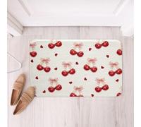 Homemissing Cherry Bathroom Rugs Microfiber 16x24Inch Bow Bath Mats Non-Slip Kawaii Bowknot Bathroom Accessories Heat Love Print Floor Doormats Cute Cherry Gifts Soft Door Mat