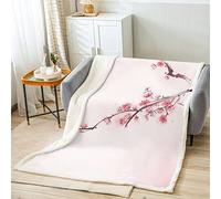 Homemissing Cherry Blossoms Fuzzy Blanket for Sofa Bed for Kids Girls Teens Pink Girly Sherpa Blanket Japanese Spring Fleece Throw Blanket Pale Pink Blossom Petal,Single 50x60 Inch