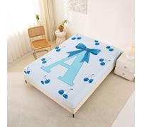 Homemissing Cherry Fitted Sheet 150x200cm for Kids Boys Girls Blue Bow Bed Sheets Set 30cm Deep Pocket Soft Breathable Microfiber Spring Bowknot Bedding Botanical Letters A Print