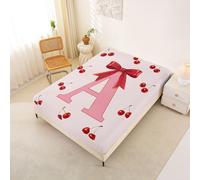 Homemissing Cherry Fitted Sheet 90x200cm Pink Bow Bed Sheets Set 30cm Deep Pocket Girls Spring Bowknot Bedding Botanical Letters A Print Breathable Soft Lightweight Microfiber