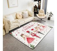 Homemissing Christmas Area Rug 100 * 150cm Nutcracker Living Room Rugs for Kids Boys Girls Bedroom Xmas Decor Decor Carpet with Non-Slip Backing Red Green Indoor Floor Mat Soft Polyester