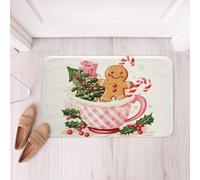 Homemissing Christmas Bathroom Rugs Microfiber 20x32Inch Gingerbread Man Bath Mats Non-Slip Xmas Tree Bathroom Accessories Snowflake Floor Doormats Soft Door Mat