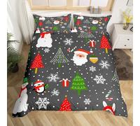 Homemissing Christmas Bedding Duvet Cover Set Double Size Xmas Deer Elk Decor Bedding Set Merry Christmas Tree and Snowman Comforter Cover Set Holiday Giftv Bedspread Cover Grey,No Comforter