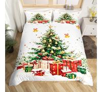 Homemissing Christmas Bedding Duvet Cover Set Single Size Chriatmas Tree and Gifts Bedding Set Christmas Bell Comforter Cover Set Merry Christmas Bedspread Cover Oyster White,No Comforter