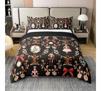 Homemissing Christmas Duvet Cover 100% Cotton Double Size Kids Nutcracker Bedding Set Breathable Soft Soldier Royal Guarder Princess Comforter Cover 3Pcs Flower Bow Bedroom Decor Microfiber Zipper