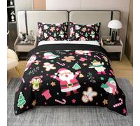 Homemissing Christmas Duvet Cover 100% Cotton Super King Size Santa Claus Comforter Cover Gingerbread man Bedding Set 3Pcs Penguin Polar Bear Room Decor Stars Print Breathable Soft
