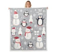 Homemissing Christmas Sherpa Blanket Plush Fuzzy Snowman Snowflake Fleece Throw Blanket Boys Girls Penguin for Bed Couch Chair Living Room New Year Gift Bedroom Decor Baby 30x40Inch